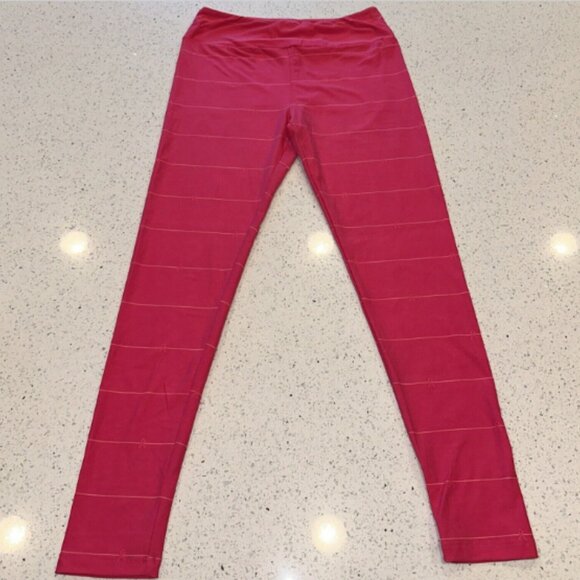 LuLaRoe OS One Size Leggings BCA Hot Pink Ribbon Stripes Breast Cancer Awareness - Picture 3 of 7